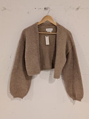 Anthropologie Cozy Cropped Open-Front Sweater Cardigan - Taupe
